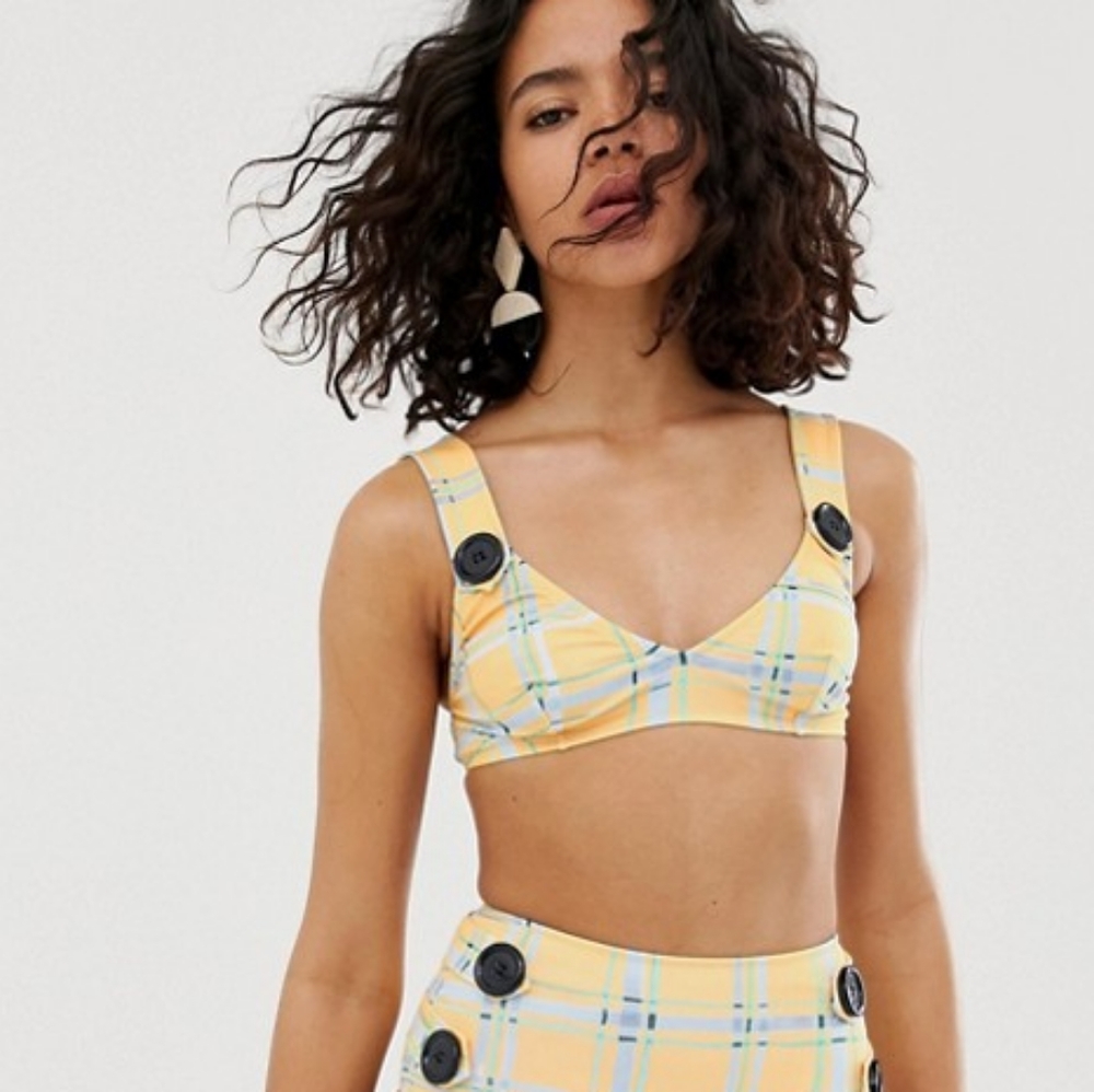 ASOS WHITE Check Bikini Top